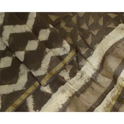 Sanskriti Vintage Chanderi Bagru Hand Block Pure Silk Dupatta Long Brown Stole