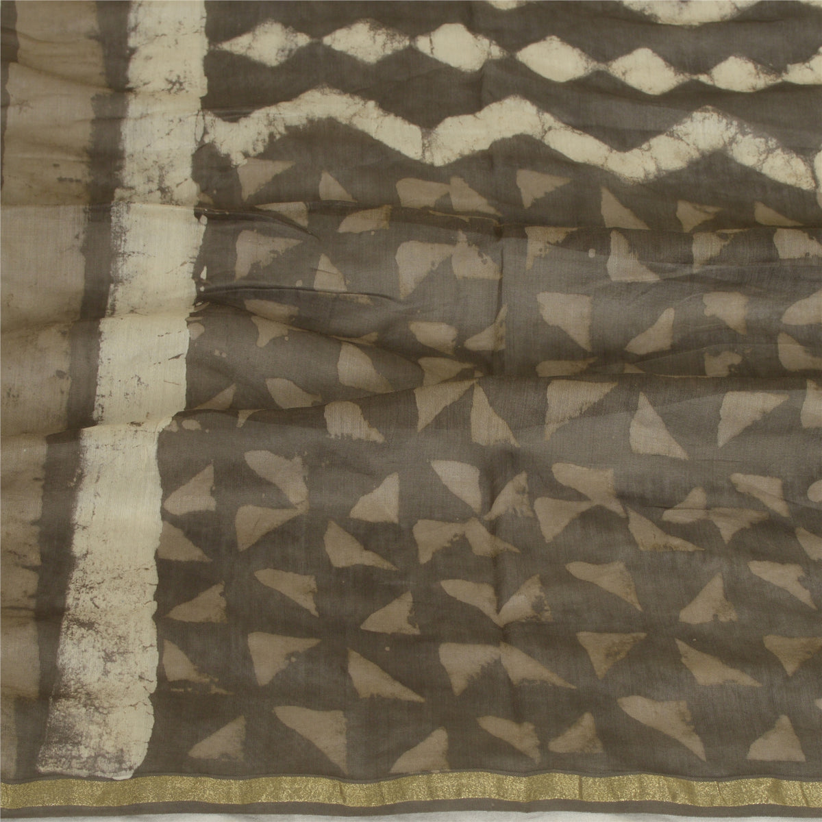 Sanskriti Vintage Chanderi Bagru Hand Block Pure Silk Dupatta Long Brown Stole