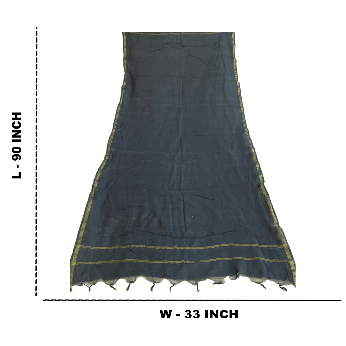 Sanskriti Vintage Chanderi Zari Woven Blue Cotton Silk Long Dupatta Stole Veil