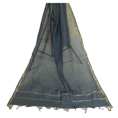 Sanskriti Vintage Chanderi Zari Woven Blue Cotton Silk Long Dupatta Stole Veil