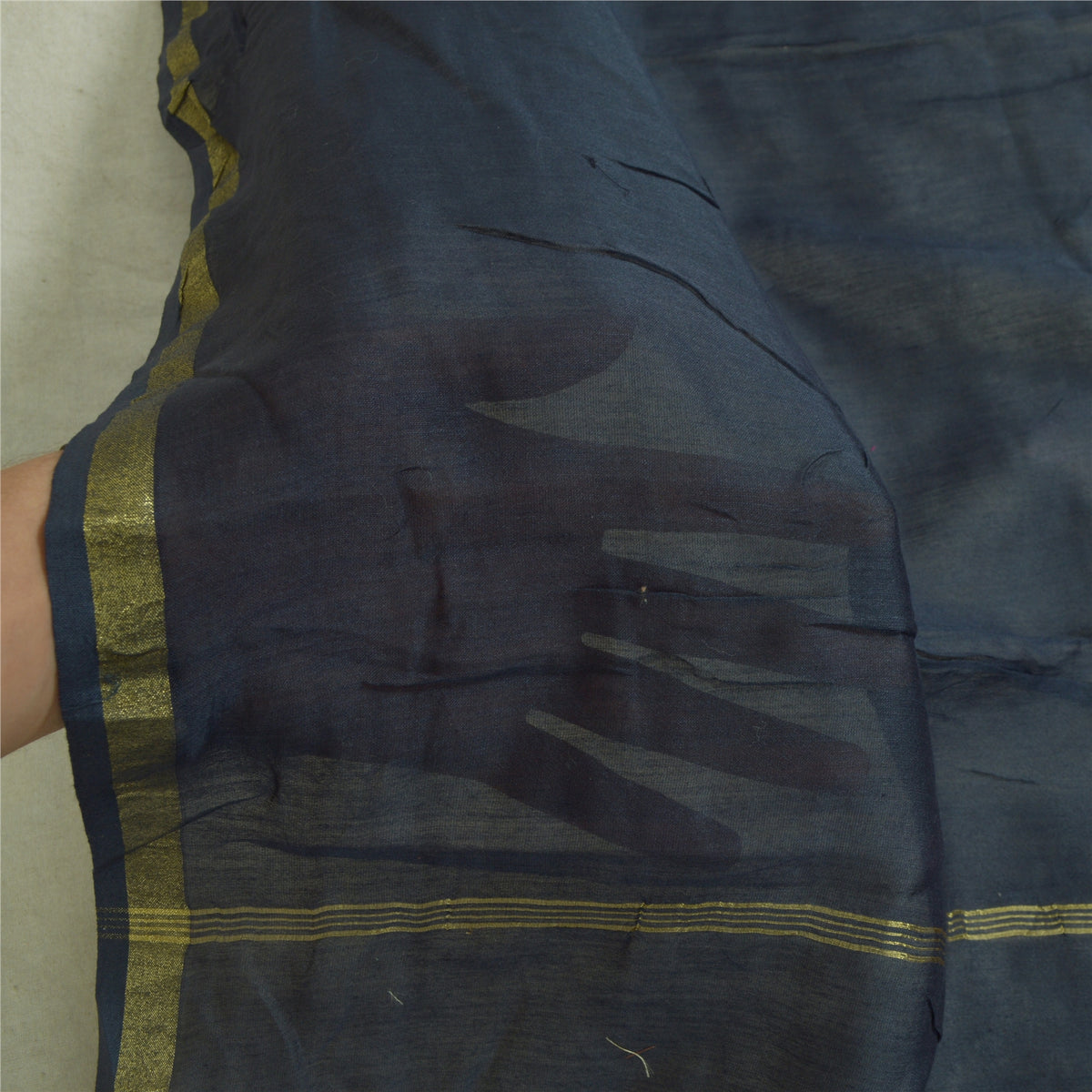 Sanskriti Vintage Chanderi Zari Woven Blue Cotton Silk Long Dupatta Stole Veil