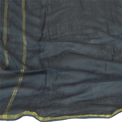 Sanskriti Vintage Chanderi Zari Woven Blue Cotton Silk Long Dupatta Stole Veil