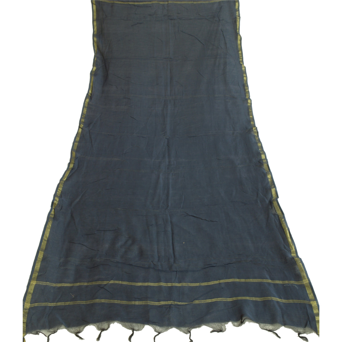 Sanskriti Vintage Chanderi Zari Woven Blue Cotton Silk Long Dupatta Stole Veil