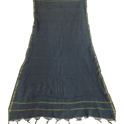 Sanskriti Vintage Chanderi Zari Woven Blue Cotton Silk Long Dupatta Stole Veil