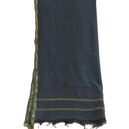 Sanskriti Vintage Chanderi Zari Woven Blue Cotton Silk Long Dupatta Stole Veil