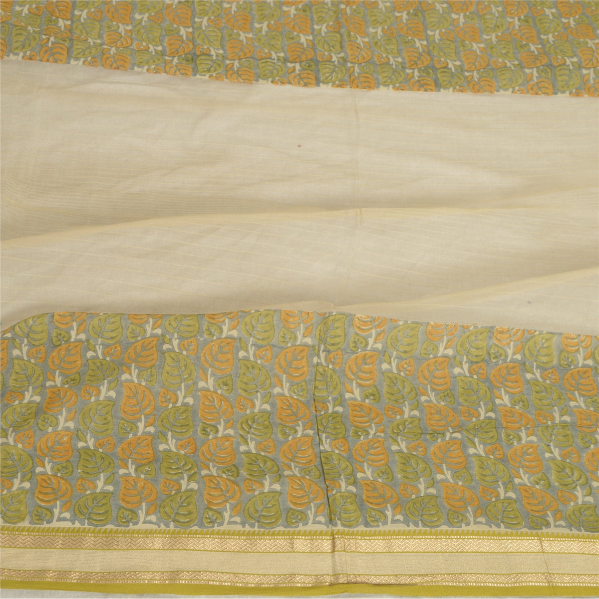 Sanskriti Vintage Printed Woven Pure Silk Long Dupatta Stole Ivory-Grey Veil