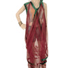 Sanskriti Vintage Dark Red Long Dupatta Stole Net Mesh Hand Beaded Wrap Scarves