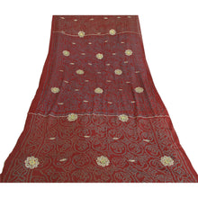 Load image into Gallery viewer, Sanskriti Vintage Long Dupatta Stole Pure Silk Dark Red Handmade Bandhani Gota
