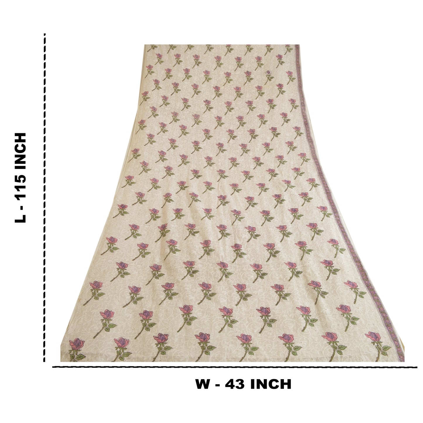 Sanskriti Vintage Dupatta Long Stole Pure Cotton Kota Doria White Block Printed