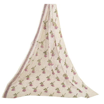 Sanskriti Vintage Dupatta Long Stole Pure Cotton Kota Doria White Block Printed