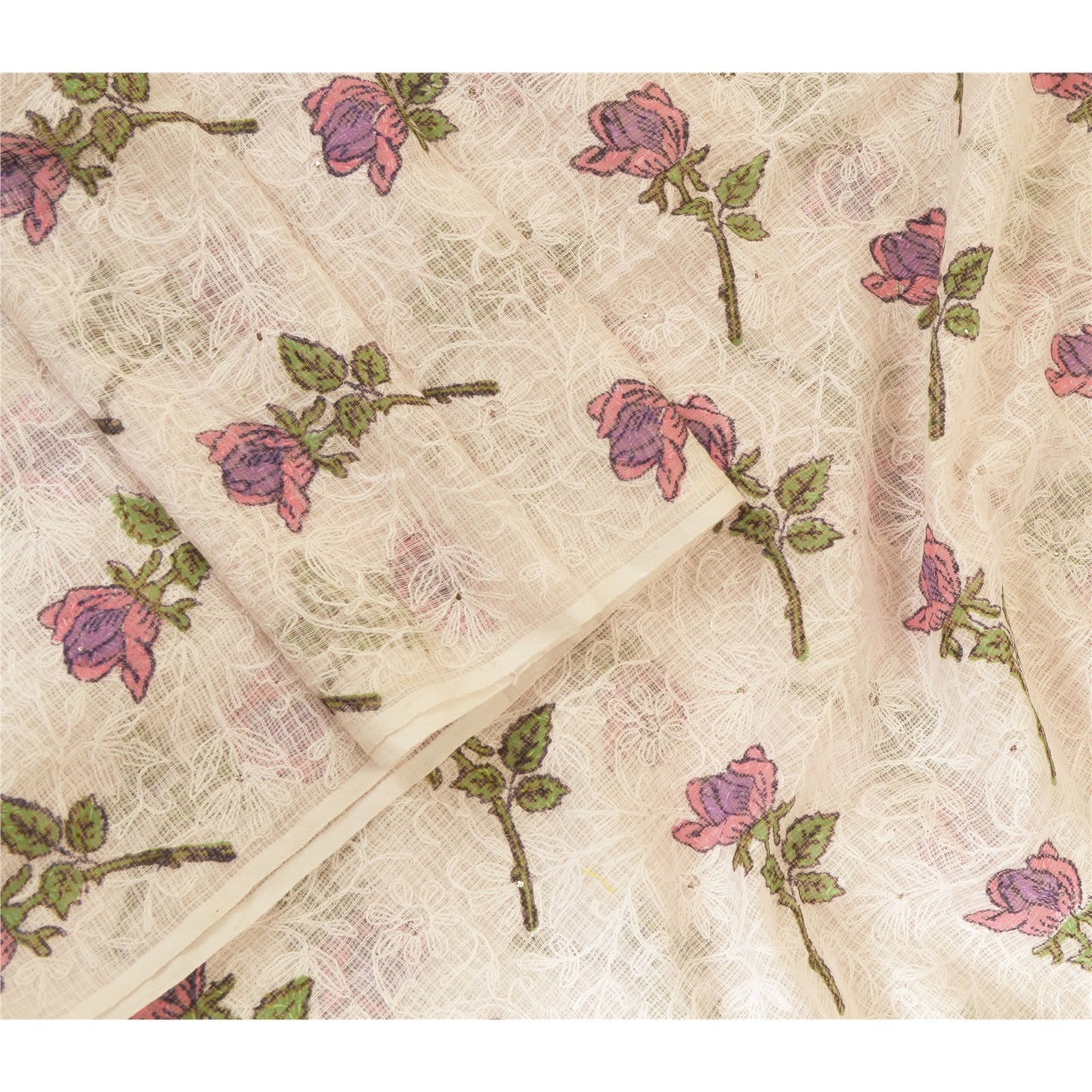 Sanskriti Vintage Dupatta Long Stole Pure Cotton Kota Doria White Block Printed