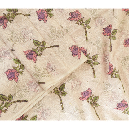 Sanskriti Vintage Dupatta Long Stole Pure Cotton Kota Doria White Block Printed