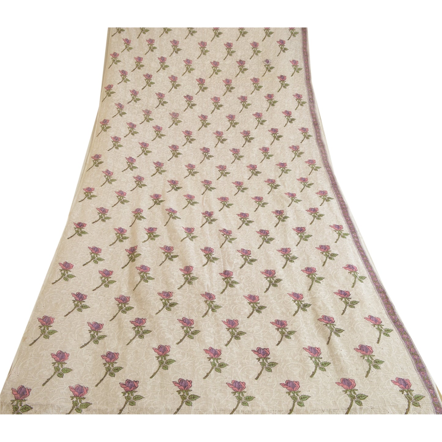 Sanskriti Vintage Dupatta Long Stole Pure Cotton Kota Doria White Block Printed