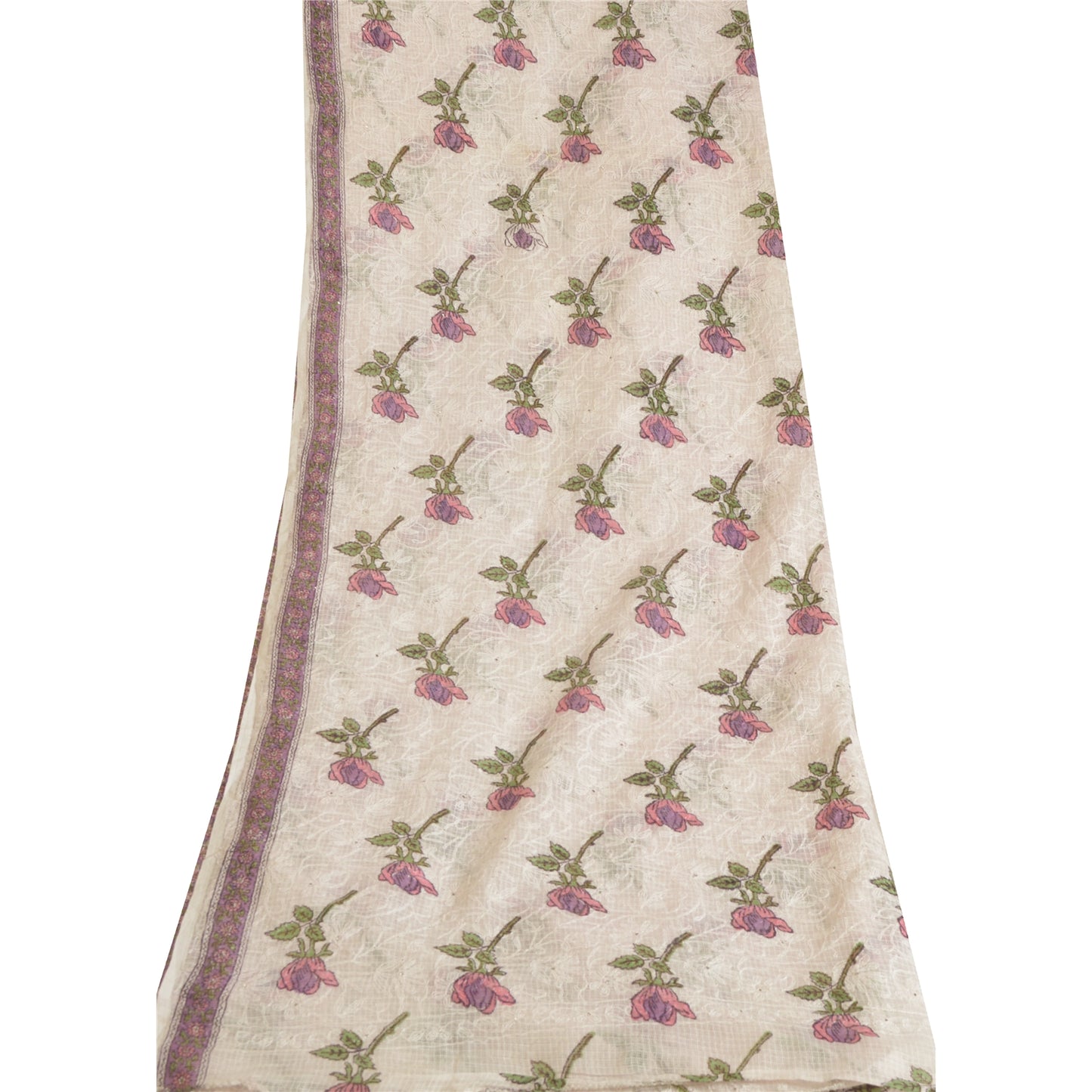 Sanskriti Vintage Dupatta Long Stole Pure Cotton Kota Doria White Block Printed