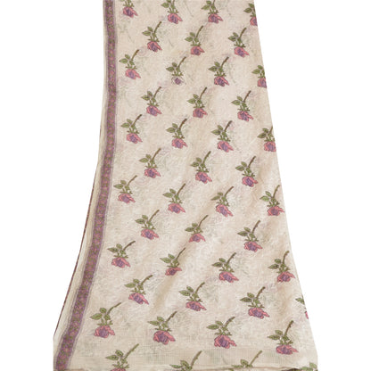 Sanskriti Vintage Dupatta Long Stole Pure Cotton Kota Doria White Block Printed