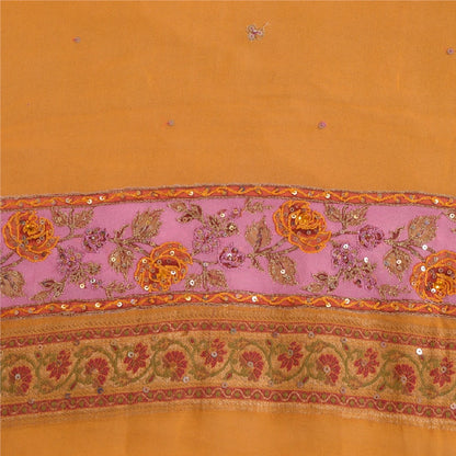 Sanskriti Vintage Long Yellow Dupatta/Stole Pure Georgette Silk Hand Beaded Veil