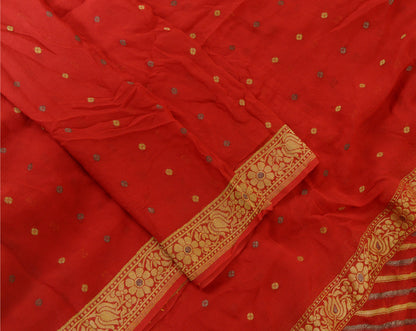 Sanskriti Vintage Long Dark Red Dupatta/Stole Pure Georgette Silk Woven Veil
