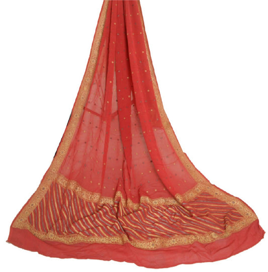 Sanskriti Vintage Long Dark Red Dupatta/Stole Pure Georgette Silk Woven Veil