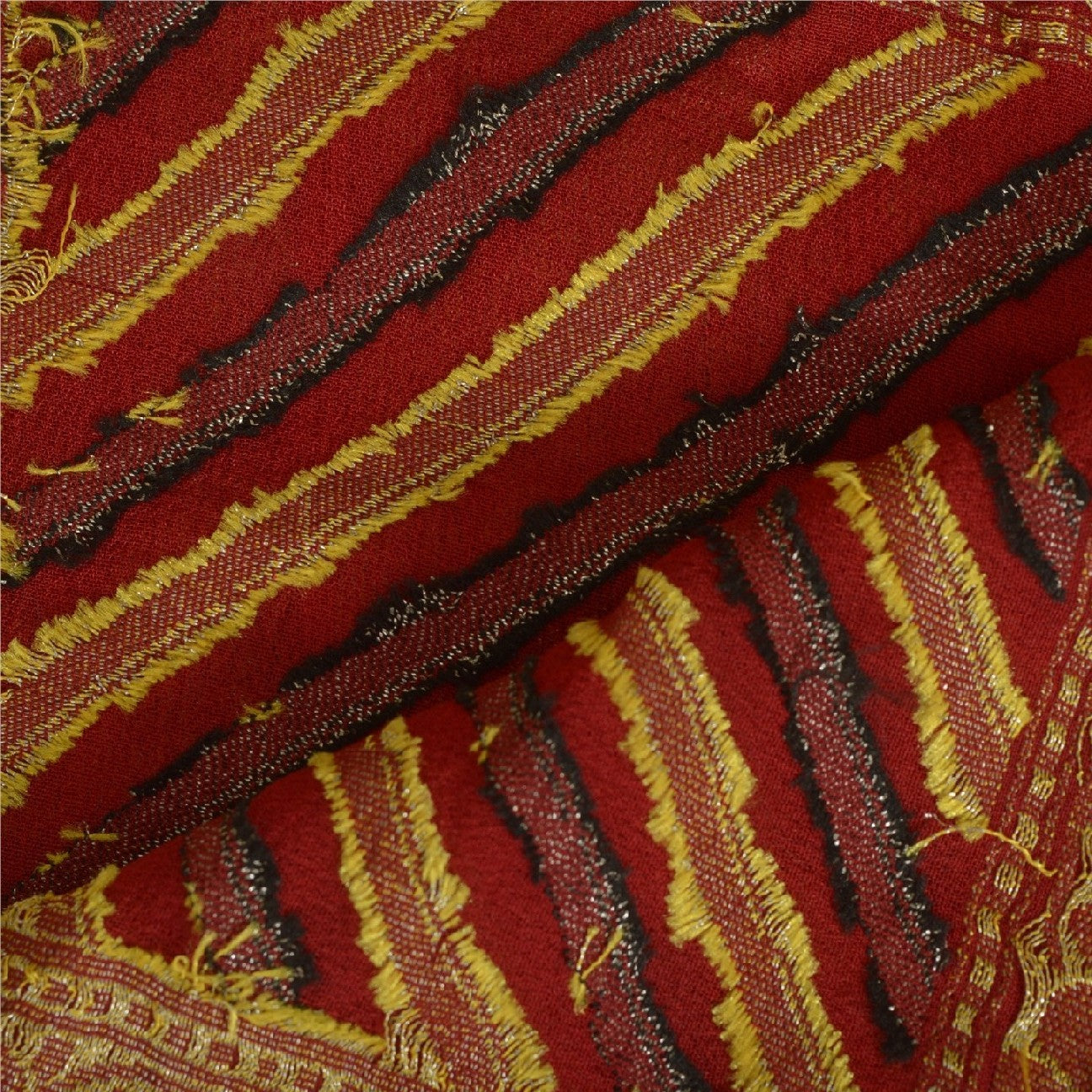 Sanskriti Vintage Long Dark Red Dupatta/Stole Pure Georgette Silk Woven Veil