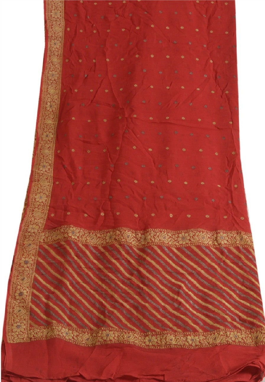 Sanskriti Vintage Long Dark Red Dupatta/Stole Pure Georgette Silk Woven Veil