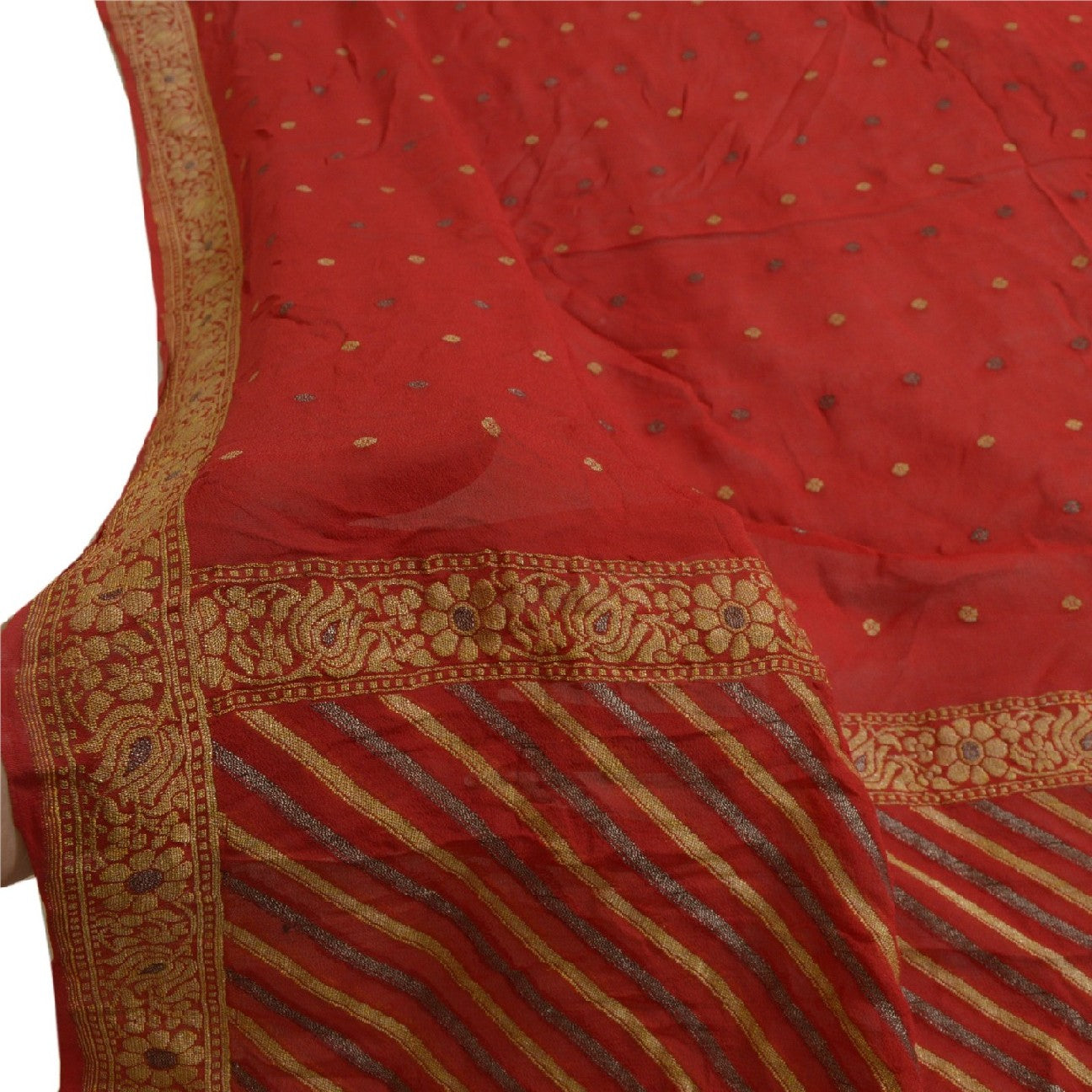Sanskriti Vintage Long Dark Red Dupatta/Stole Pure Georgette Silk Woven Veil