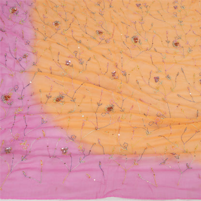 Sanskriti Vintage Peach-Pink Pure Georgette Silk Dupatta Hand Beaded Long Stole