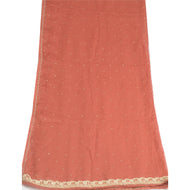 Sanskriti Vintage Dupatta Long Stole Pure Chiffon Silk Brick Red Hand Beaded