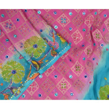 Load image into Gallery viewer, Sanskriti Vintage Dupatta Long Stole Pure Georgette Silk Blue/Pink Hand Beaded
