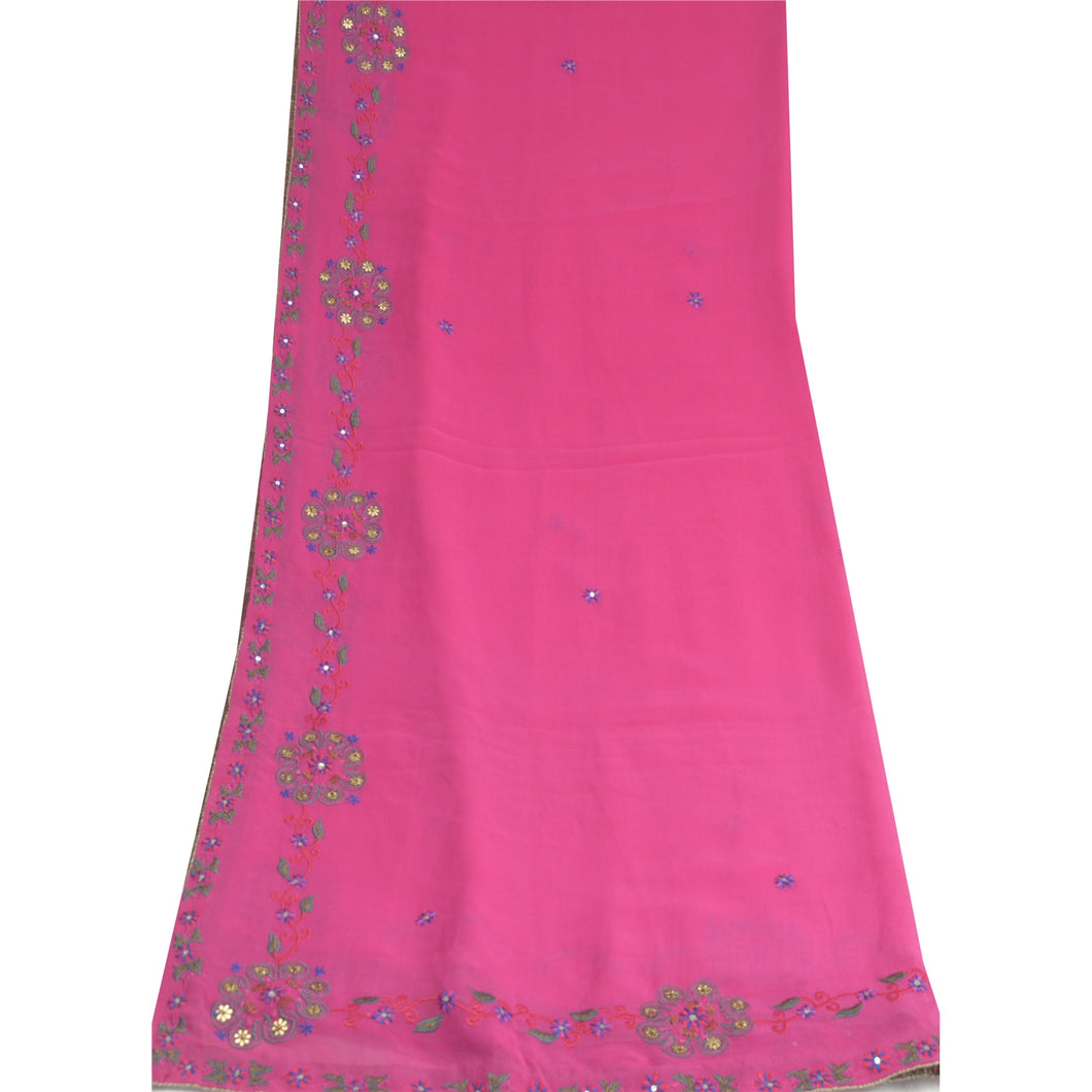 Sanskriti Vintage Dupatta Long Stole Pure Georgette Silk Pink Hand Beaded Veil