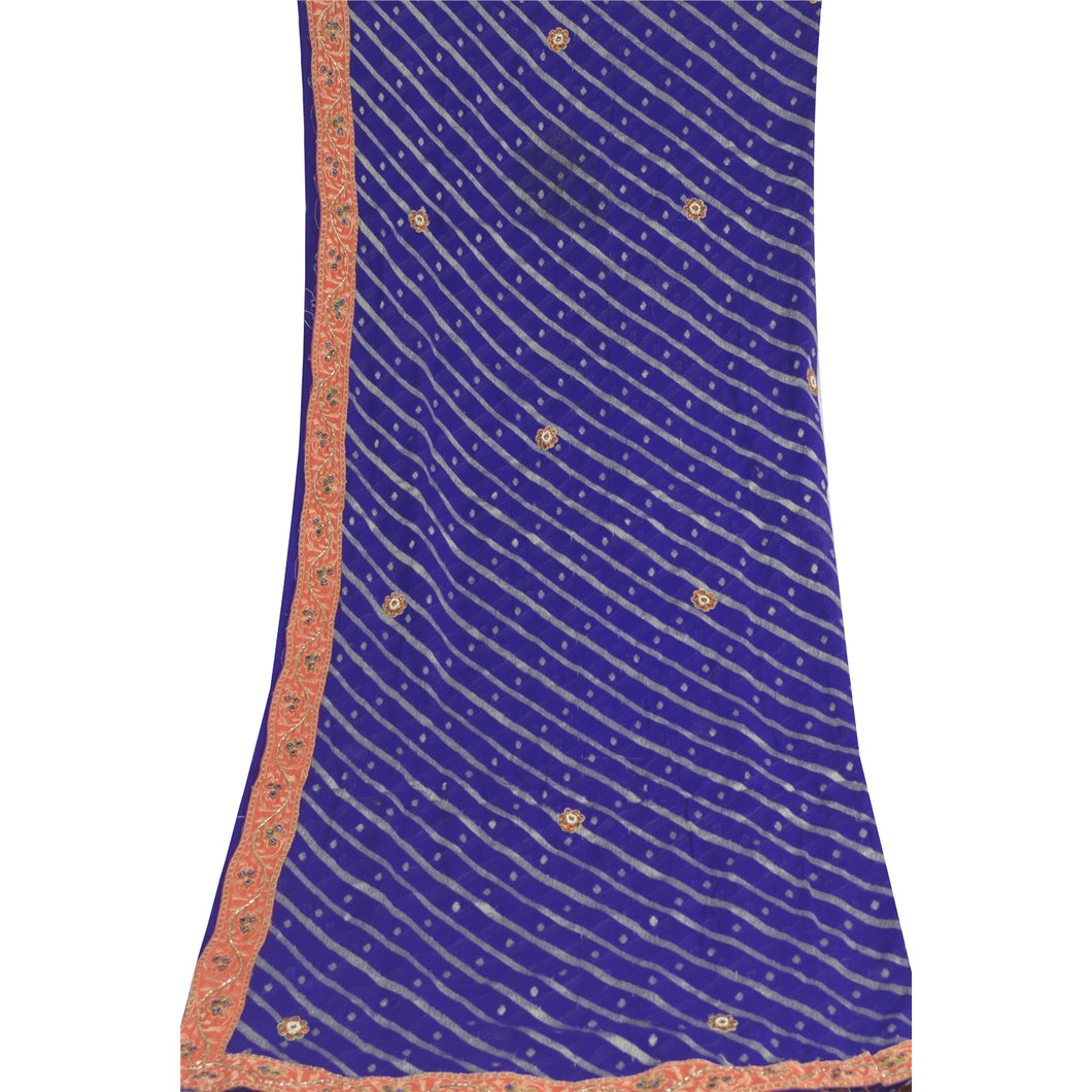 Sanskriti Vintage Dupatta Long Stole Georgette Blue Hand Beaded Woven Wrap Veil
