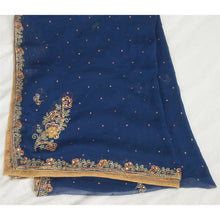 Load image into Gallery viewer, Sanskriti Vintage Dupatta Long Stole Pure Chiffon Silk Blue Hand Beaded Scarves
