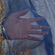 Load image into Gallery viewer, Sanskriti Vintage Dupatta Long Stole Pure Chiffon Silk Blue Hand Beaded Scarves
