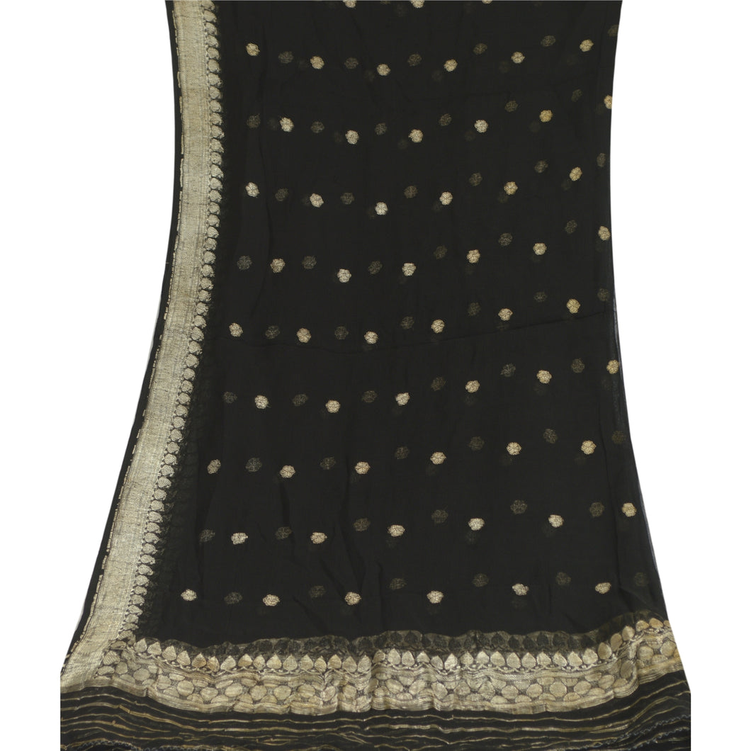 Sanskriti Vintage Dupatta Long Stole Pure Georgette Silk Black Woven Brocade