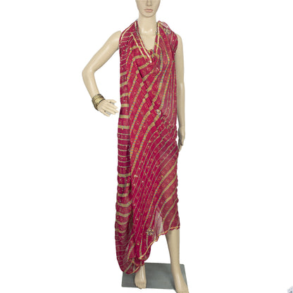 Sanskriti Vintage Long Dupatta Pink Pure Georgette Passavali Leheria Hand Beaded