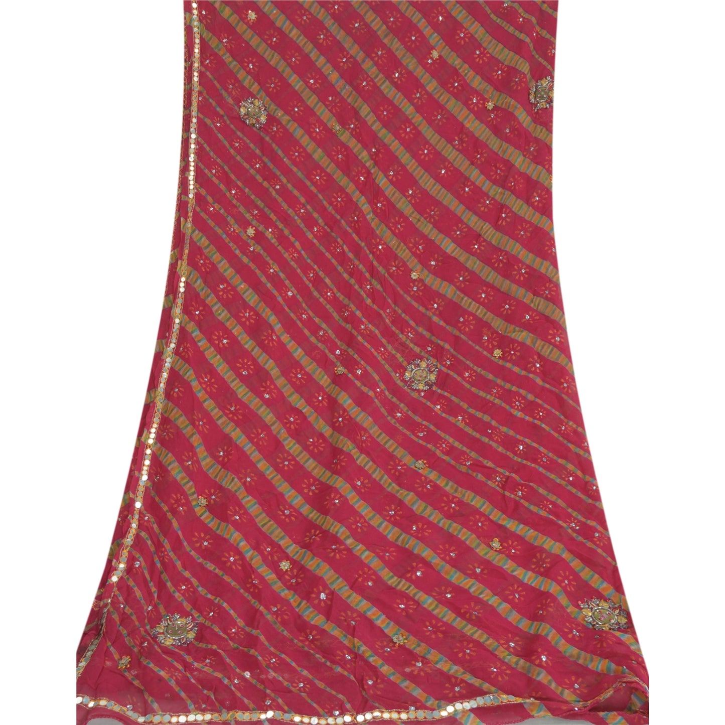 Sanskriti Vintage Long Dupatta Pink Pure Georgette Passavali Leheria Hand Beaded
