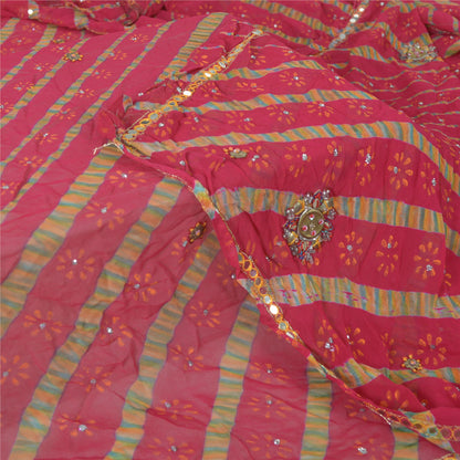 Sanskriti Vintage Long Dupatta Pink Pure Georgette Passavali Leheria Hand Beaded