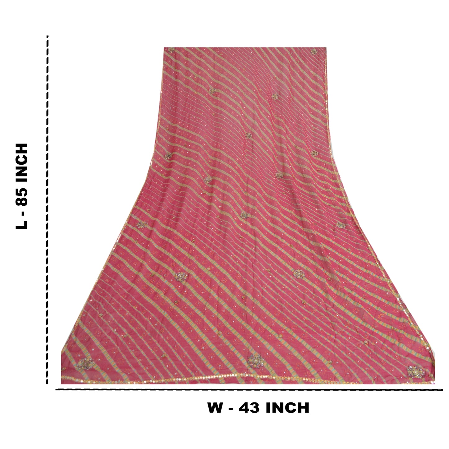 Sanskriti Vintage Long Dupatta Pink Pure Georgette Passavali Leheria Hand Beaded