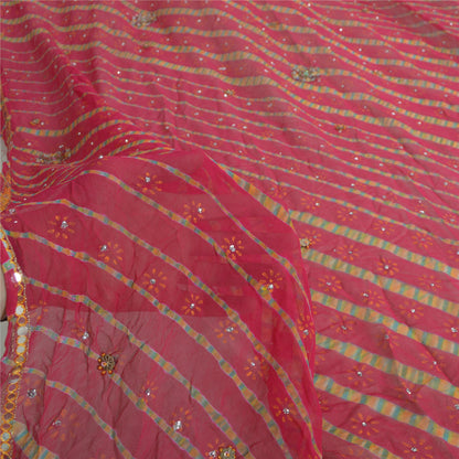 Sanskriti Vintage Long Dupatta Pink Pure Georgette Passavali Leheria Hand Beaded