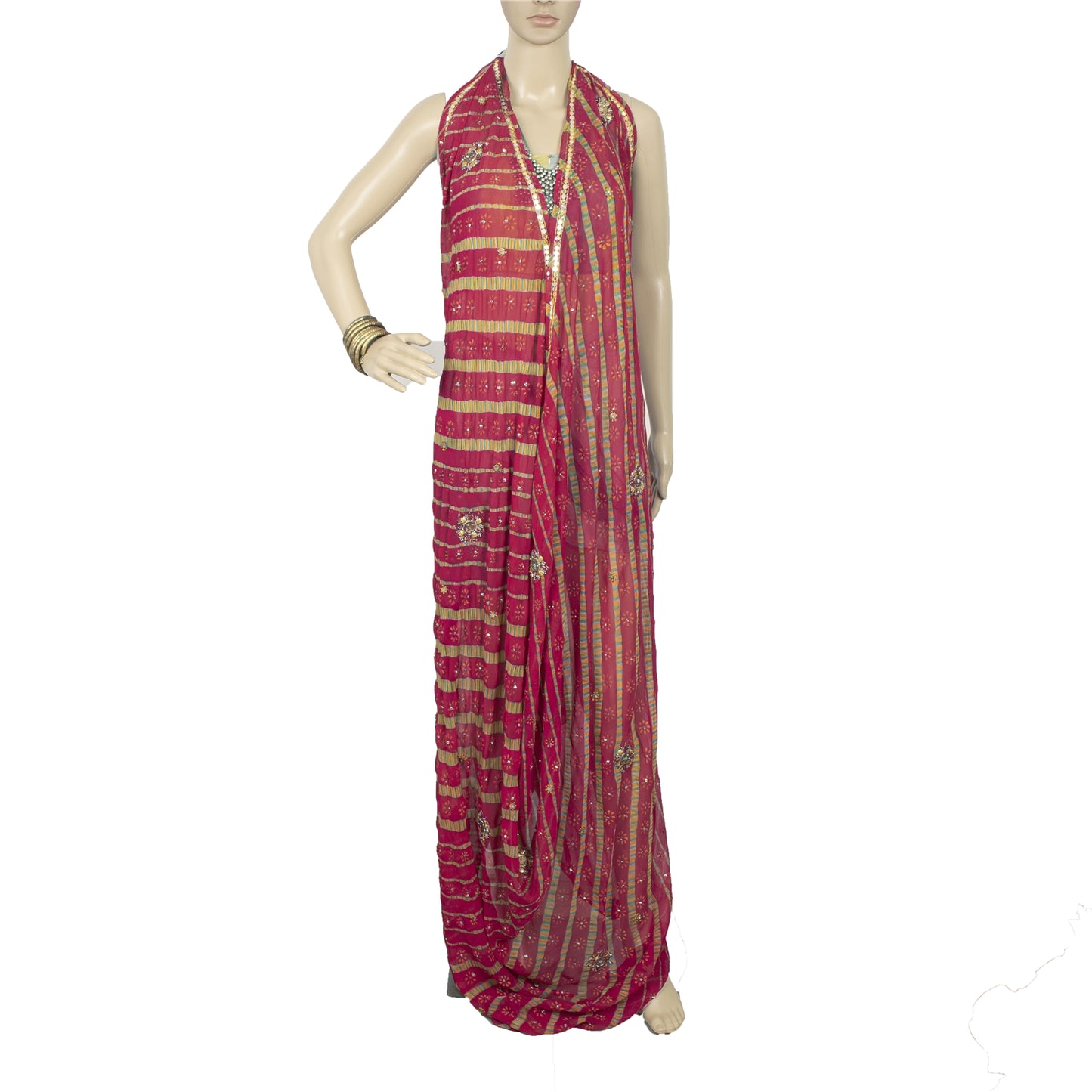 Sanskriti Vintage Long Dupatta Pink Pure Georgette Passavali Leheria Hand Beaded