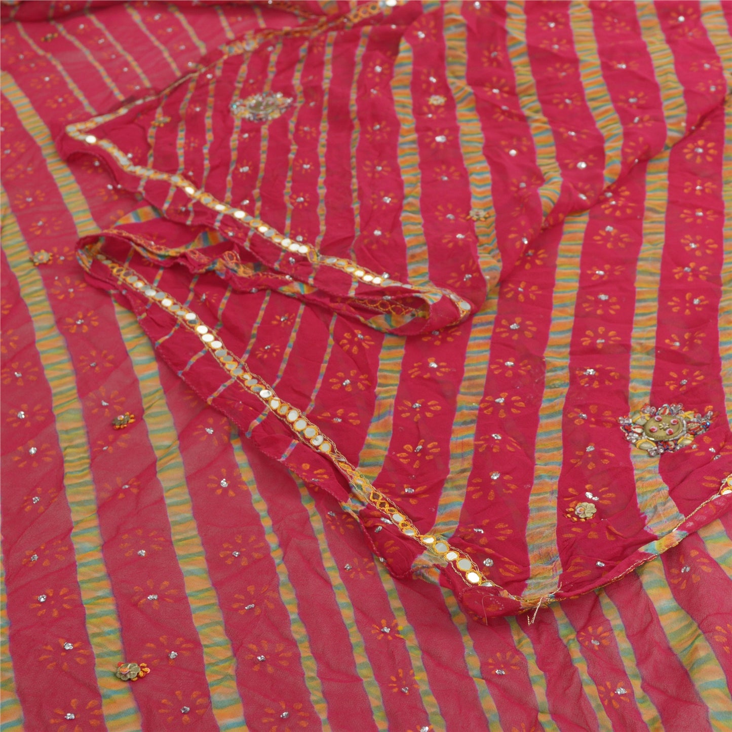 Sanskriti Vintage Long Dupatta Pink Pure Georgette Passavali Leheria Hand Beaded