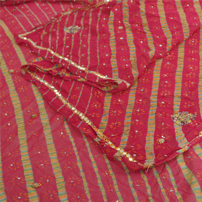 Sanskriti Vintage Long Dupatta Pink Pure Georgette Passavali Leheria Hand Beaded