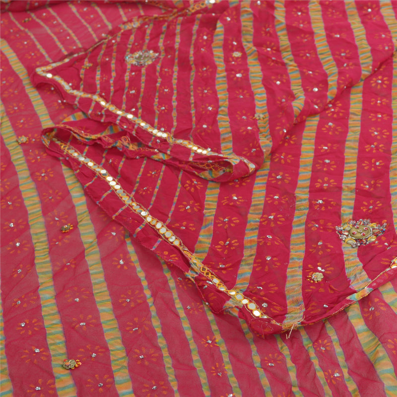 Sanskriti Vintage Long Dupatta Pink Pure Georgette Passavali Leheria Hand Beaded