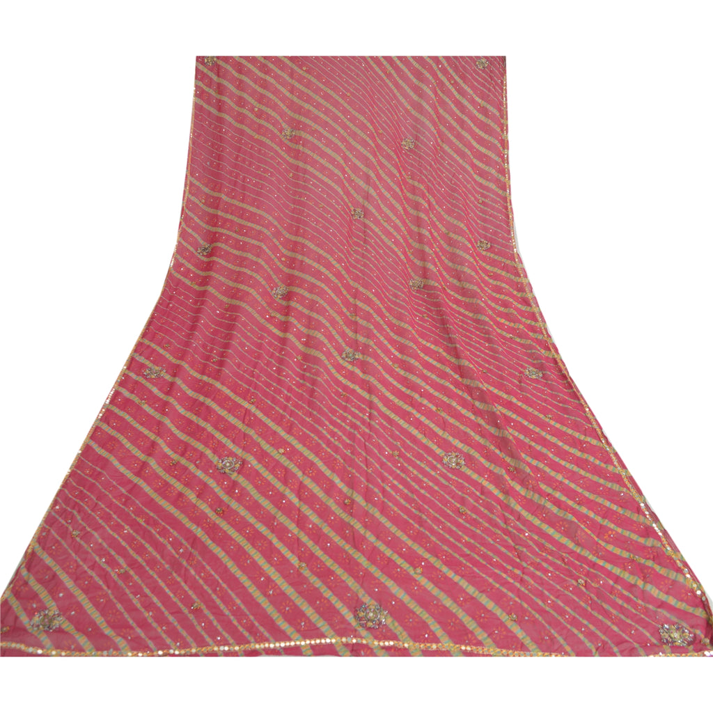 Sanskriti Vintage Long Dupatta Pink Pure Georgette Passavali Leheria Hand Beaded