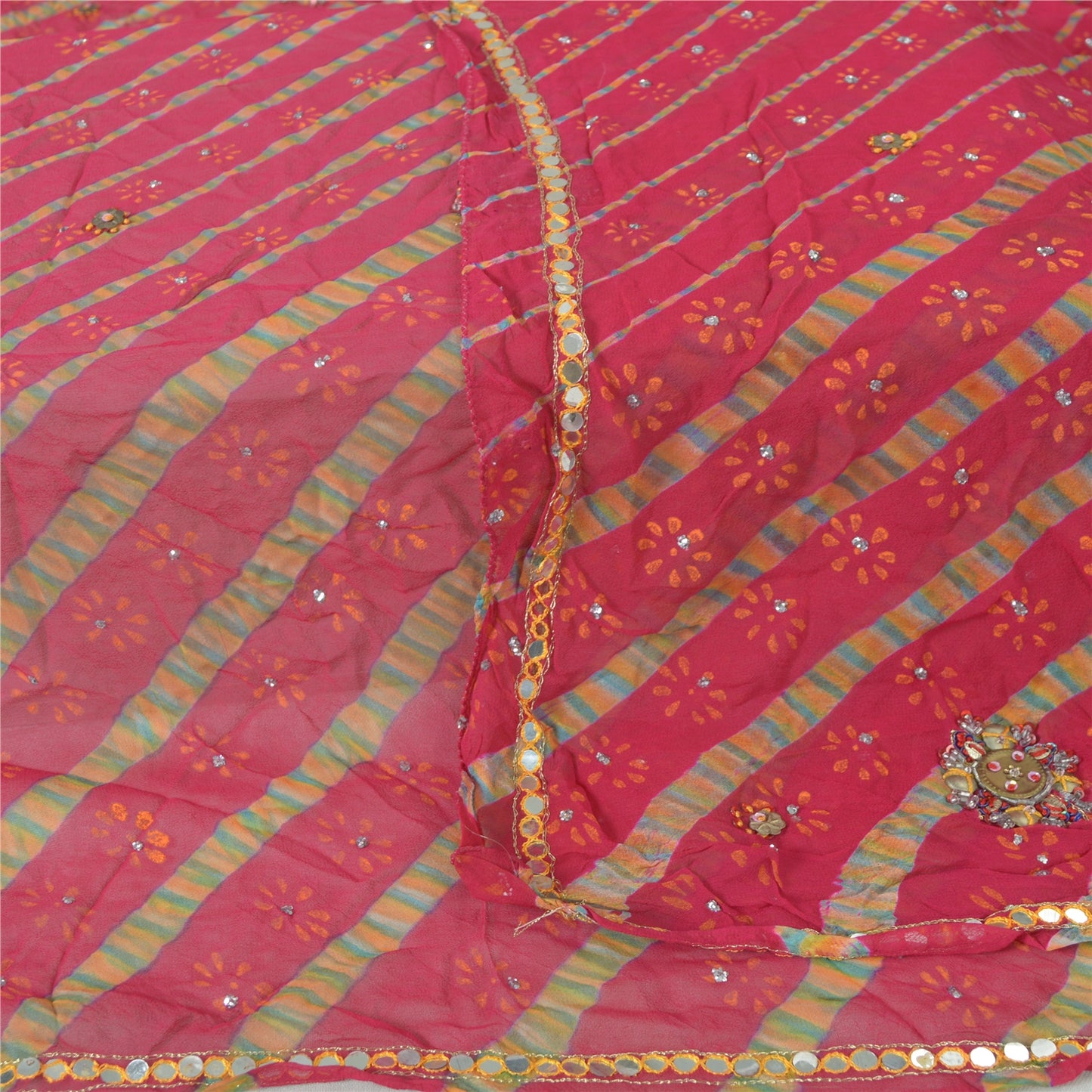 Sanskriti Vintage Long Dupatta Pink Pure Georgette Passavali Leheria Hand Beaded