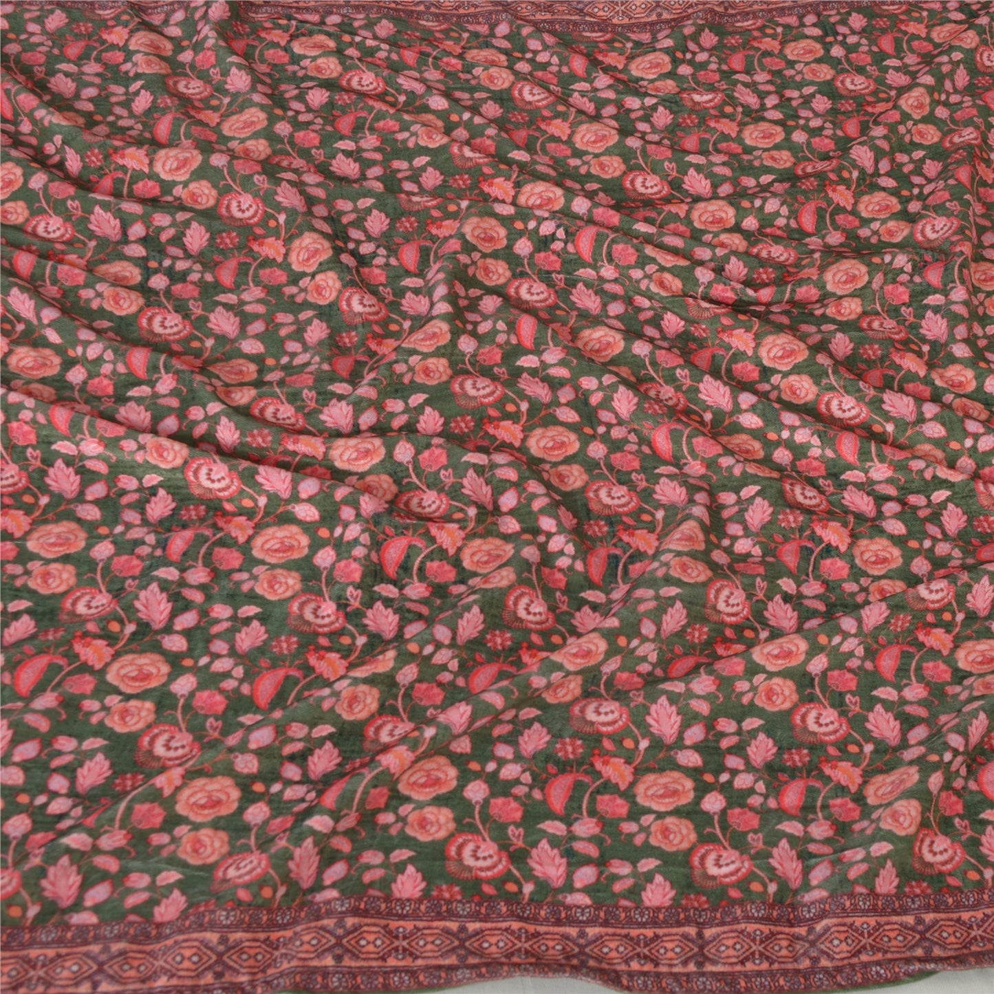 Sanskriti Vintage Long Dupatta Indian Green Stole Printed Velvet Scarves Hijab