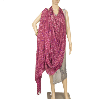 Sanskriti Vintage Long Dupatta Ho tPink Stole Bandhani Work Pure Silk Veil Hijab