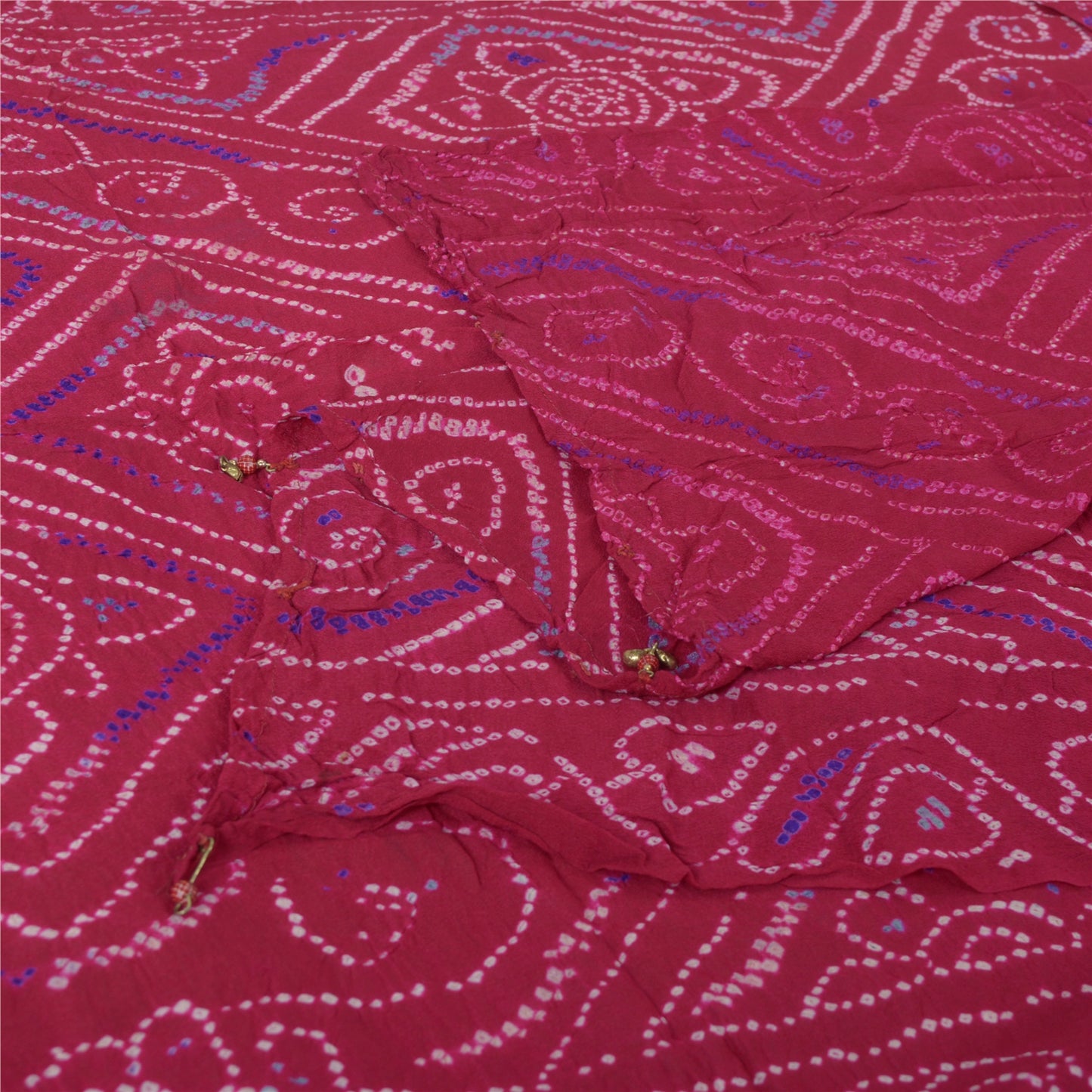 Sanskriti Vintage Long Dupatta Ho tPink Stole Bandhani Work Pure Silk Veil Hijab