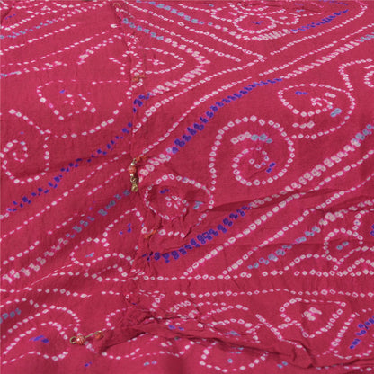 Sanskriti Vintage Long Dupatta Ho tPink Stole Bandhani Work Pure Silk Veil Hijab