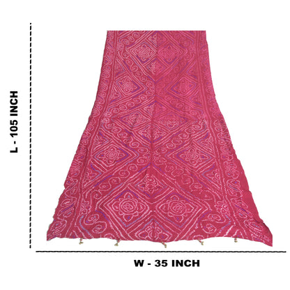 Sanskriti Vintage Long Dupatta Ho tPink Stole Bandhani Work Pure Silk Veil Hijab