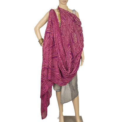 Sanskriti Vintage Long Dupatta Ho tPink Stole Bandhani Work Pure Silk Veil Hijab